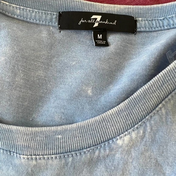 7 for all mankind  light blue tee women  distressed front pocket tee size M boho - Picture 4 of 13